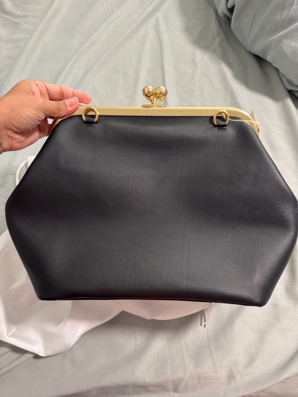 Coach Black Leather Kiss-Lock Frame Clutch with Gold Hardware